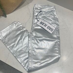 Almost Famous Silver Metallic Dad Jeans disco and dancing